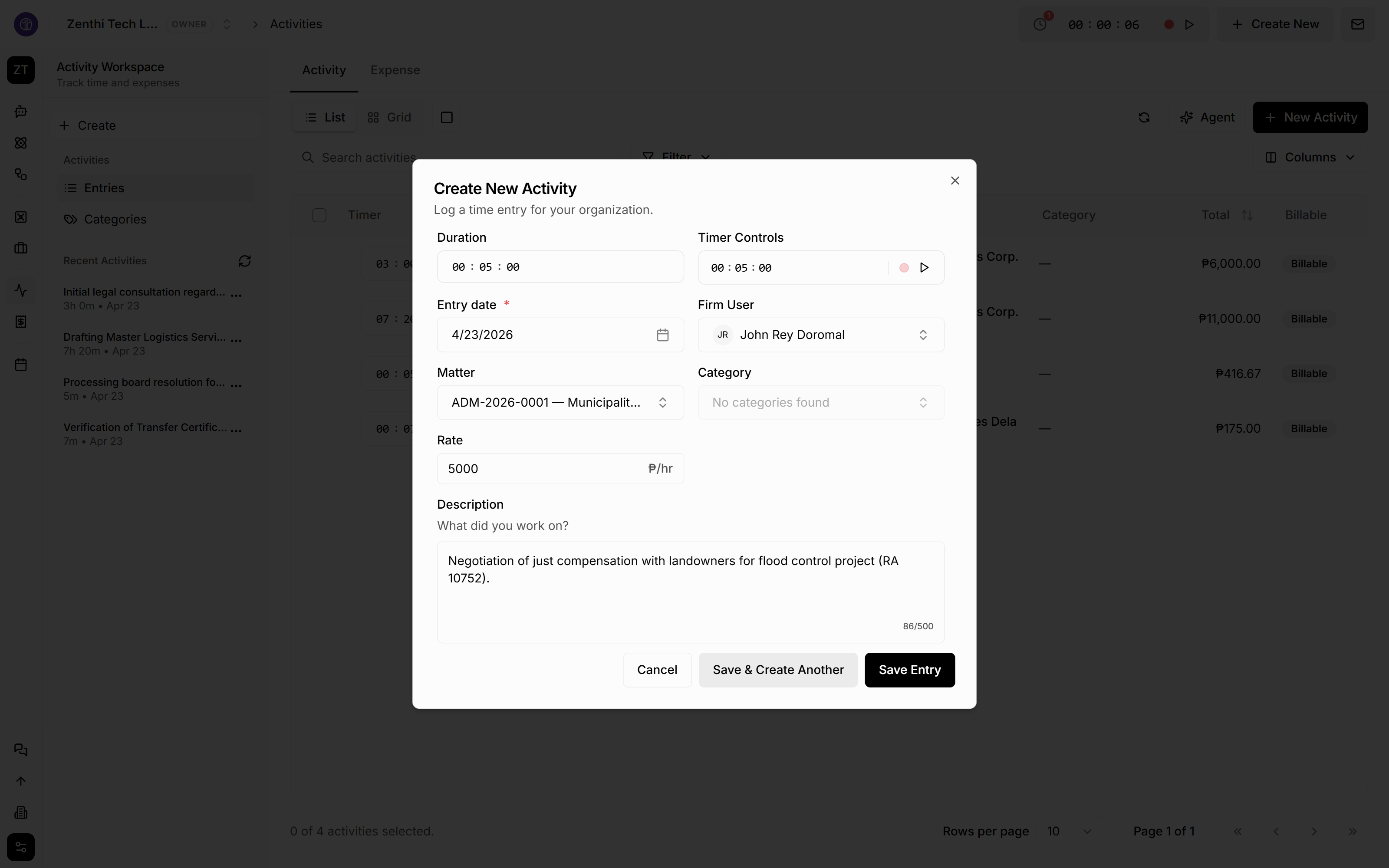 Capture Time Entry